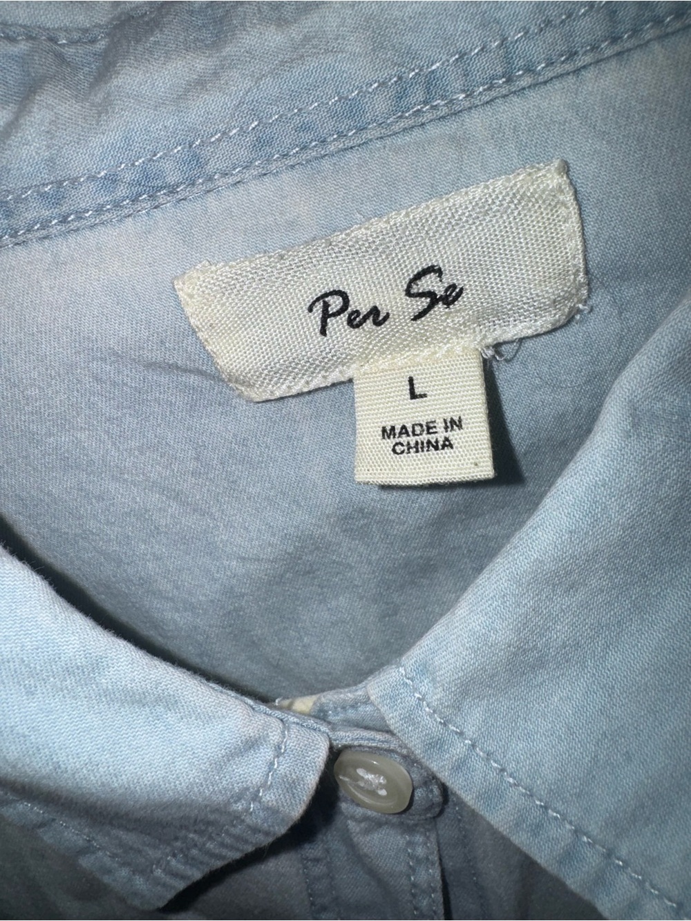 Per Se Light Blue Denim Button-Up Shirt - Picture 2 of 4